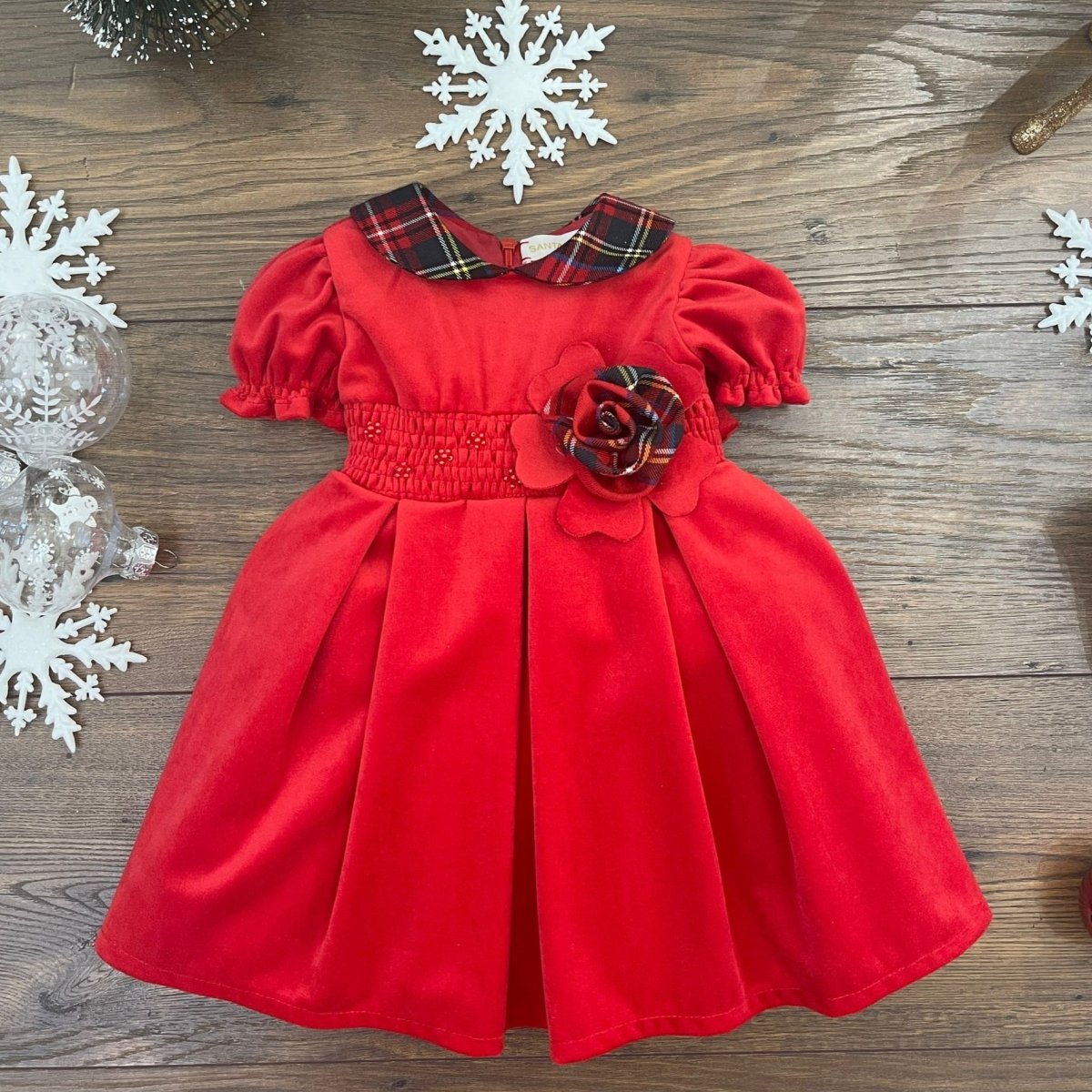 ABITO VELLUTO COLLO TARTAN - Le Coroncine Kids