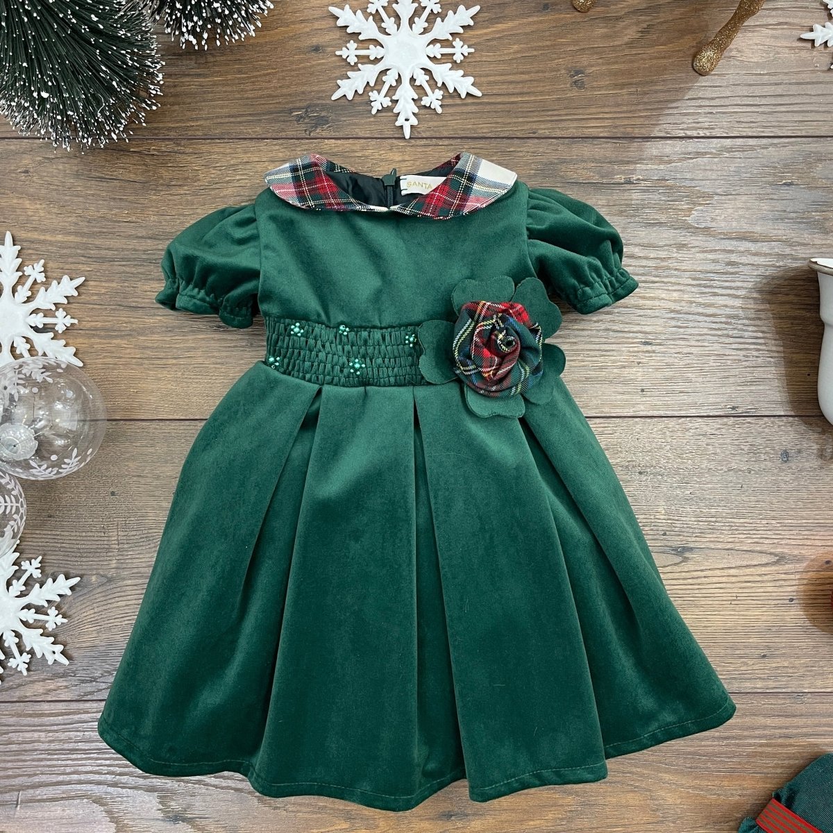 ABITO VELLUTO COLLO TARTAN - Le Coroncine Kids