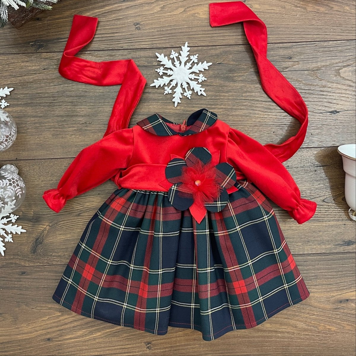 ABITO VELLUTO E TARTAN - Le Coroncine Kids