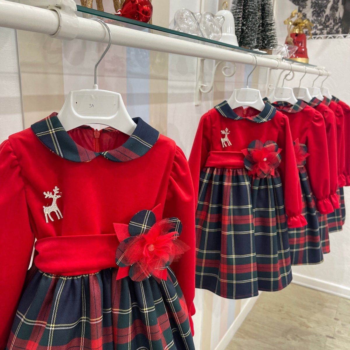 ABITO VELLUTO E TARTAN CON SPILLA 3 - 7 ANNI - Le Coroncine Kids