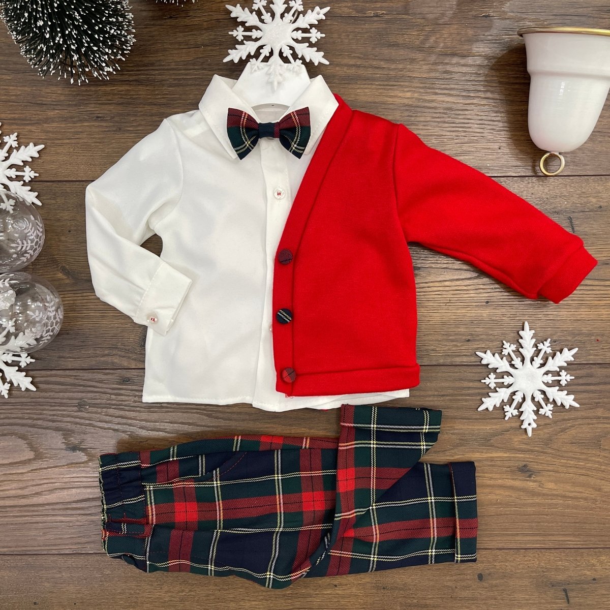 COMPLETO 4 PEZZI BOTTONI TARTAN - Le Coroncine Kids