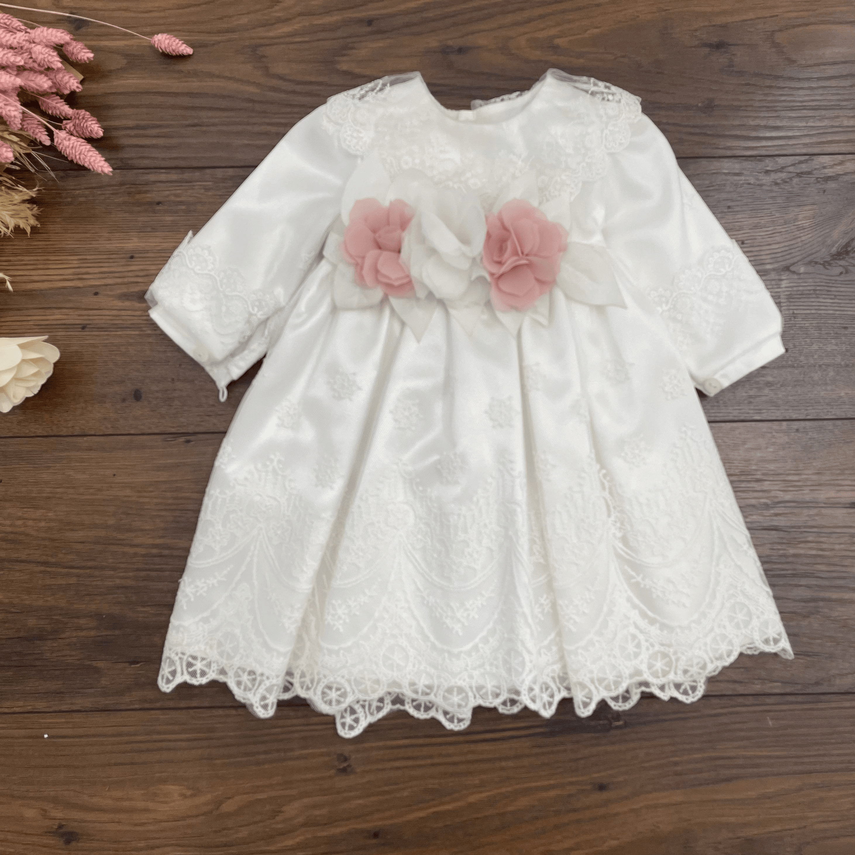 ABITO BATTESIMALE CON FIORI IN GEORG...