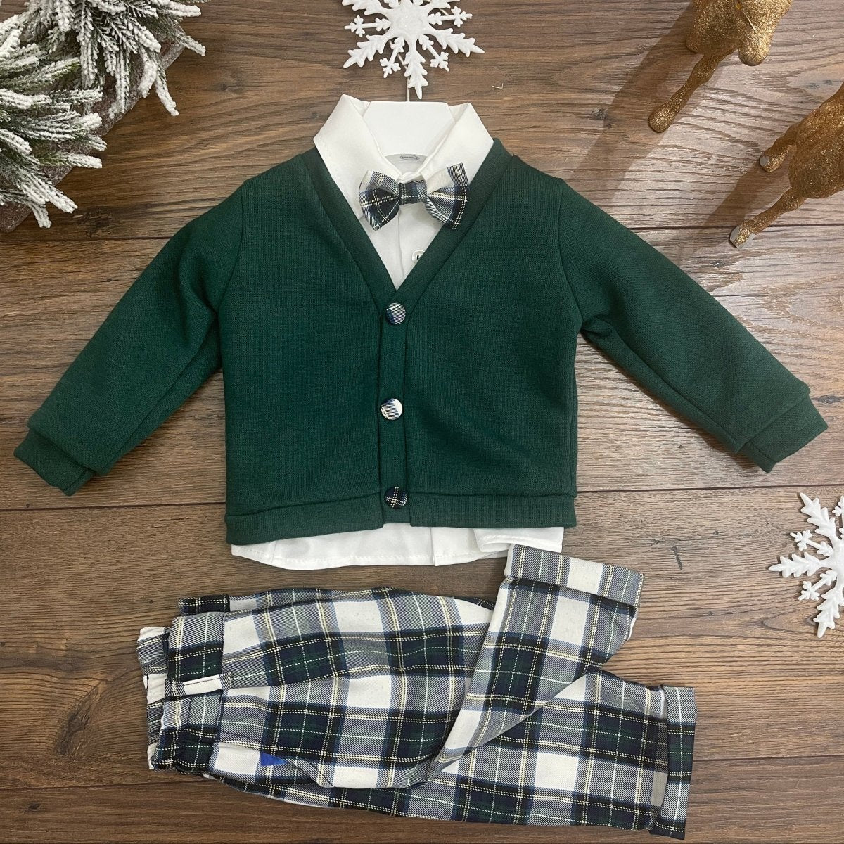 COMPLETO 4 PEZZI BOTTONI TARTAN - Le Coroncine Kids