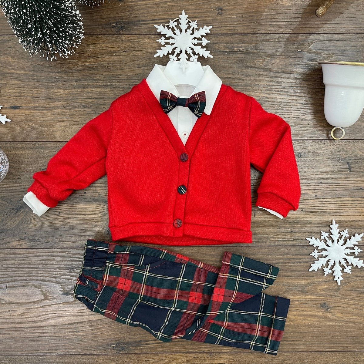 COMPLETO 4 PEZZI BOTTONI TARTAN - Le Coroncine Kids