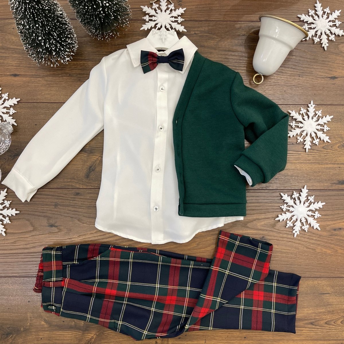 COMPLETO 4 PEZZI BOTTONI TARTAN - Le Coroncine Kids