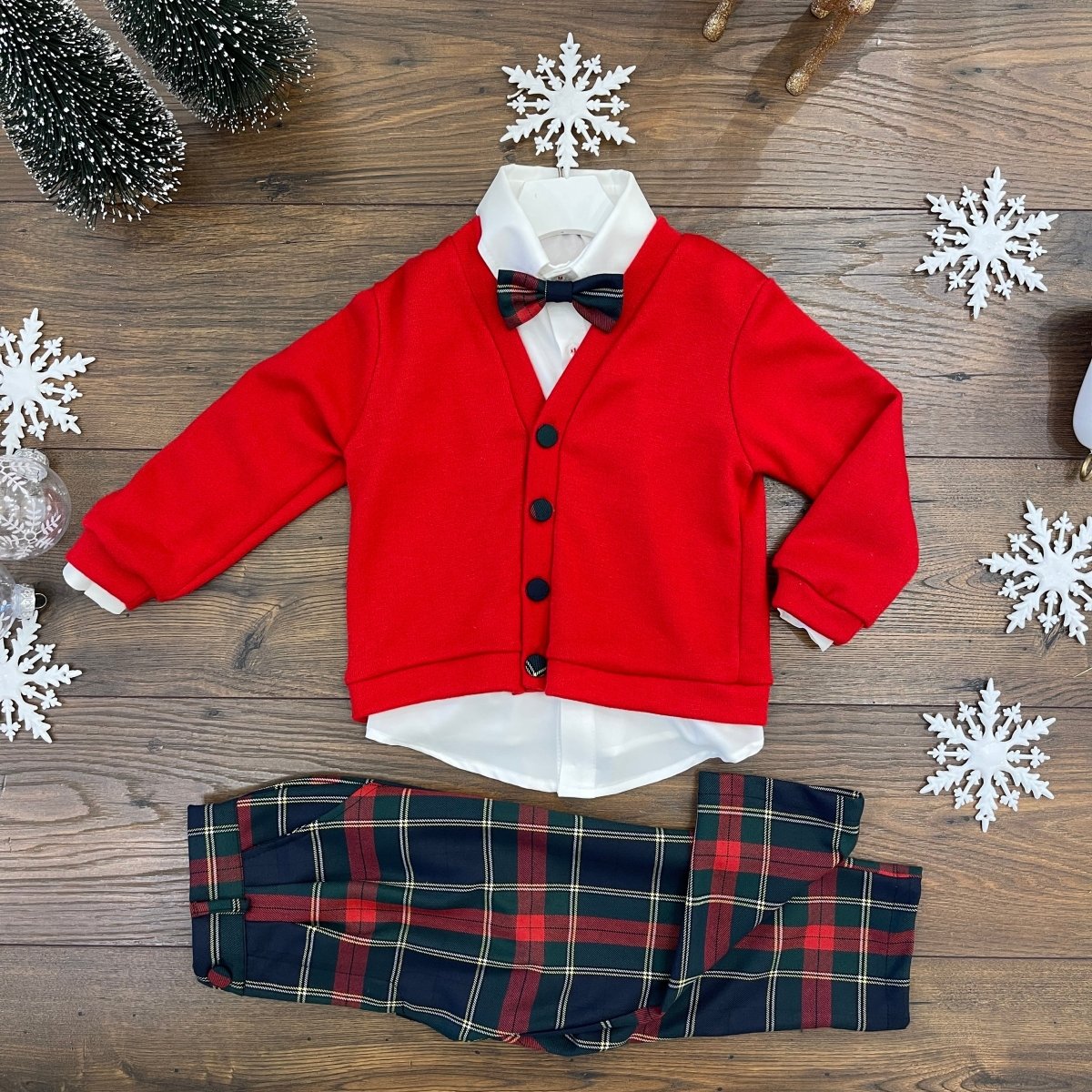 COMPLETO 4 PEZZI BOTTONI TARTAN - Le Coroncine Kids