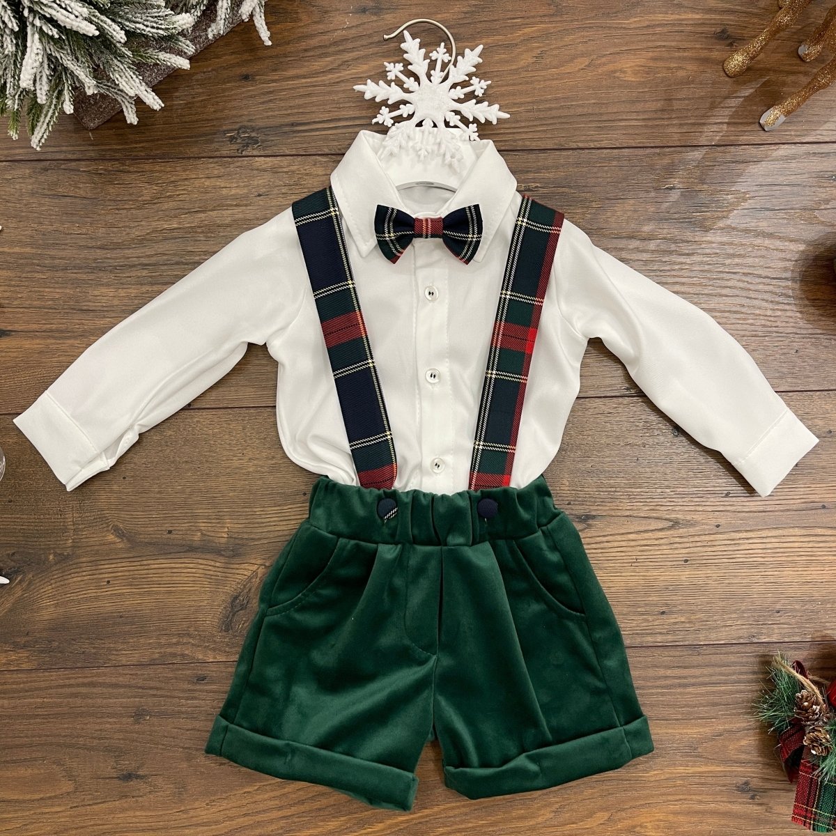 COMPLETO CAMICIA+SALOPETTE IN VELLUTO - Le Coroncine Kids